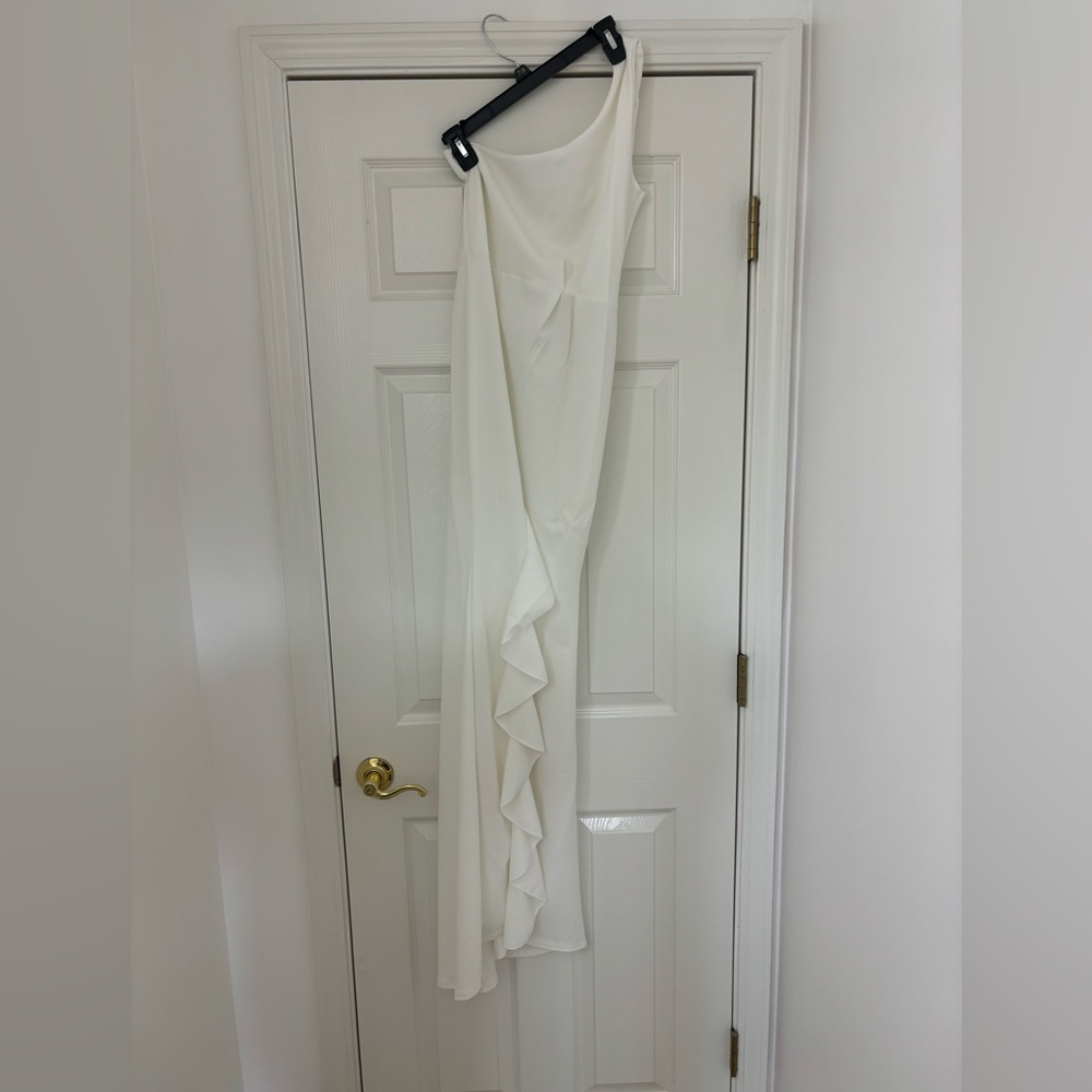 White One Shoulder Ruffle Dress